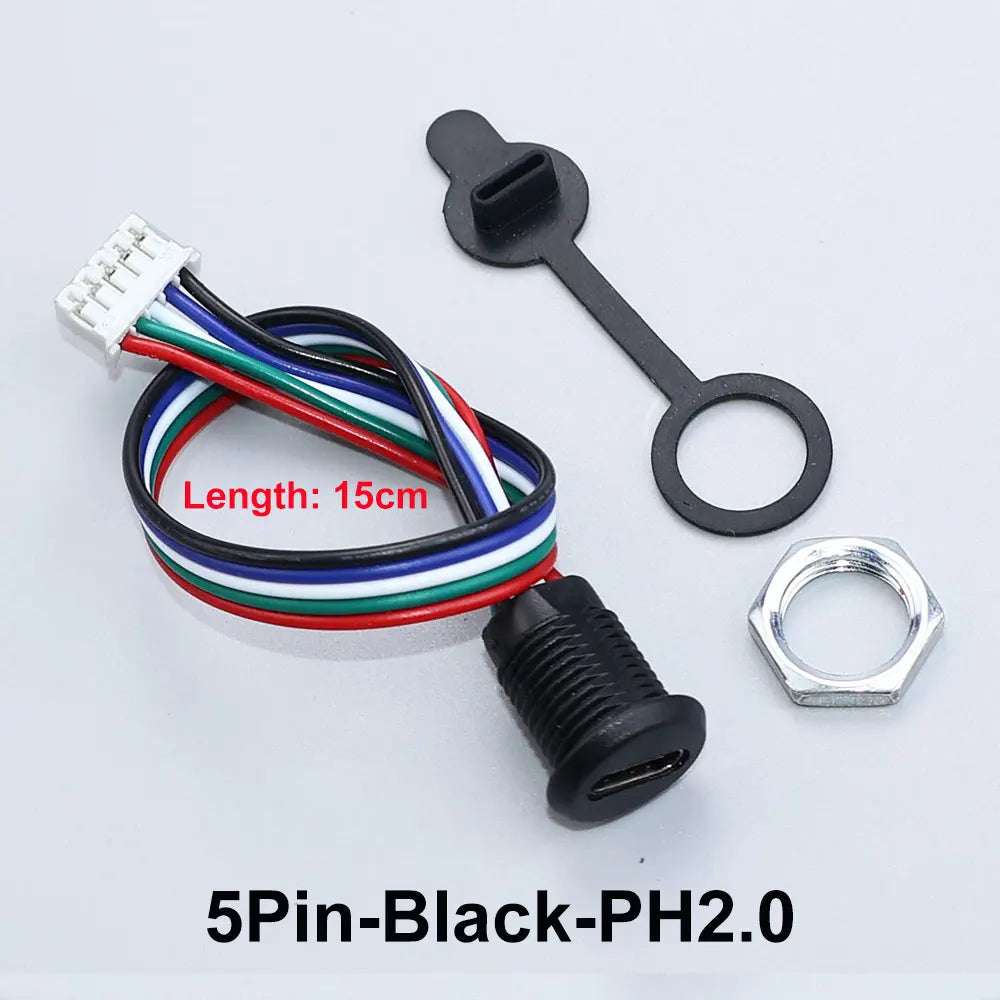JCD 2/4/5Pin Type C Connector With Line Nut Locking Plate PH 2.0 Waterproof Cap High Current Fast Charging Jack USB C Port