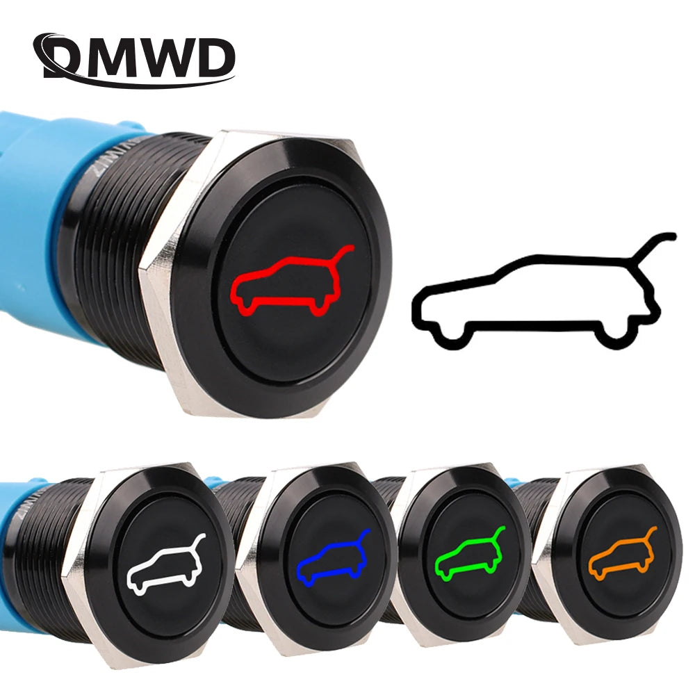 1pc 16mm/19mm Metal push button Switches for car trunk Momentary/latching 12V base 1NO 1NC with sockets