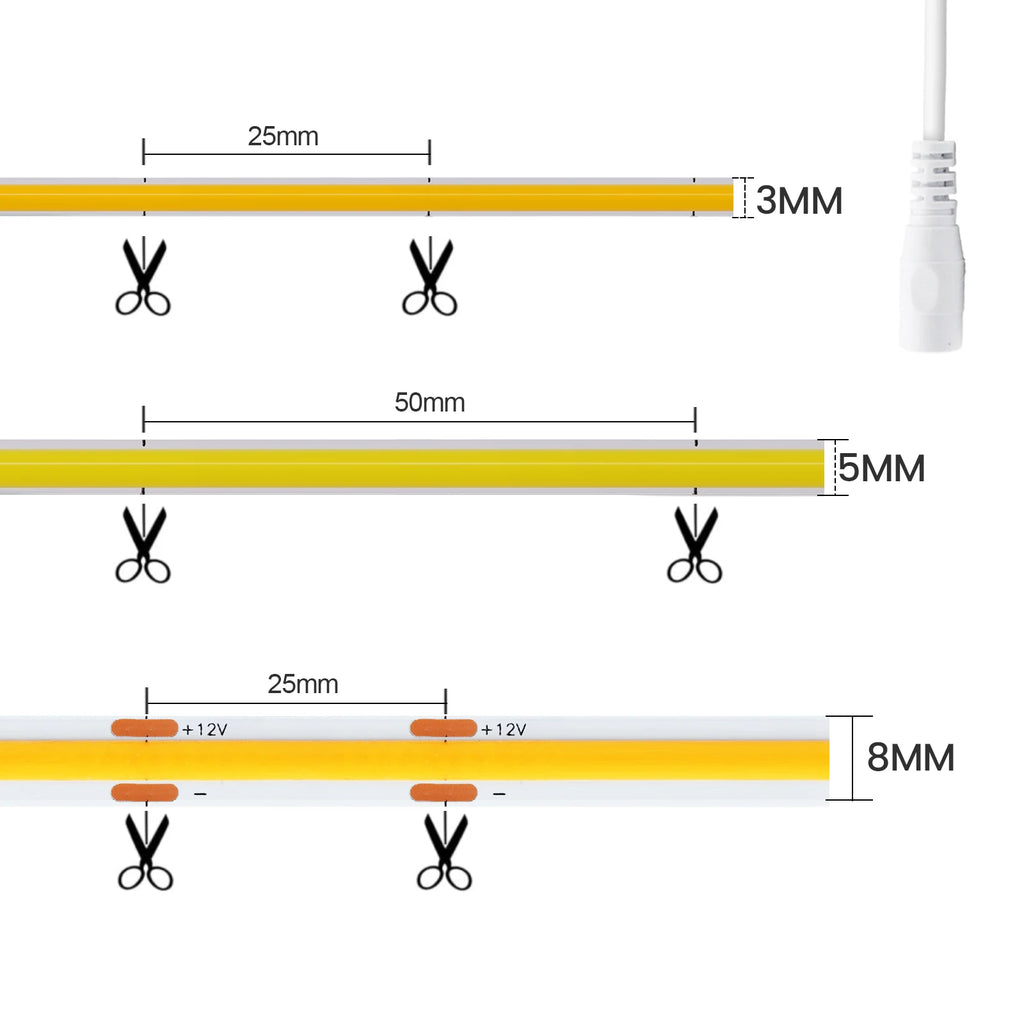 DC 5V/12V/24V COB LED Strip 3MM 5MM 8MM 320Leds/M High Density Flexible COB LED Tape Light For Cabinet Home Linear Lighting