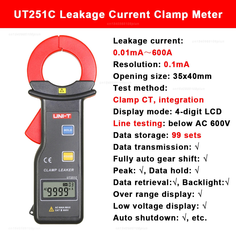 UNI-T UT251A UT251B+ UT251+ UT251C PLUS Current Leakage Clamp Meter Pliers Ammeter Professional AC Current Leak Tester