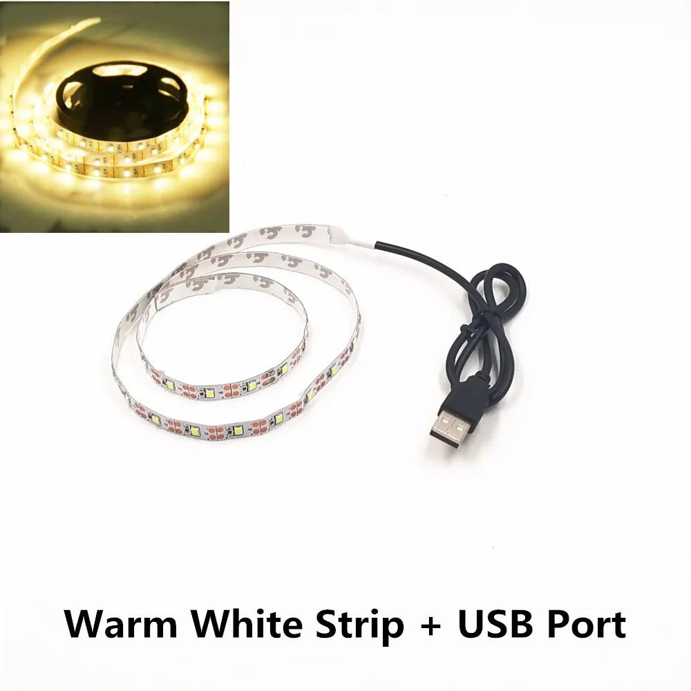 5M USB LED Strip Light 5V 3528 1 Meter 5 Meter Yellow Cool White Pink Green Blue Red SMD Ribbon Ceiling Cabinet Light Waterproof