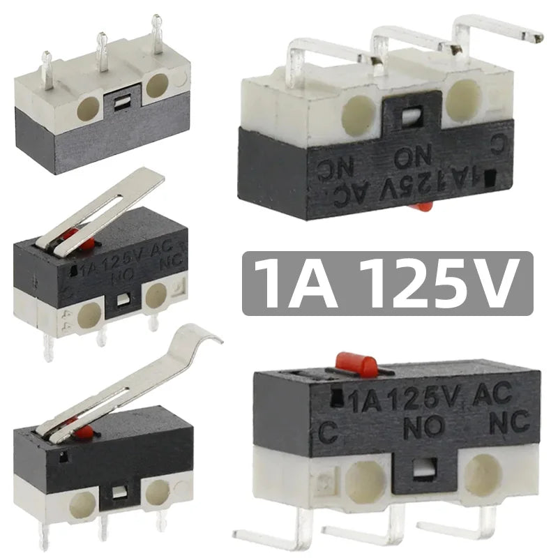 20/100/1000Pcs Micro Limit Switch Mouse Button Tact Switch with Handle Roller Lever Arm Bent Pin PCB Terminal SPDT