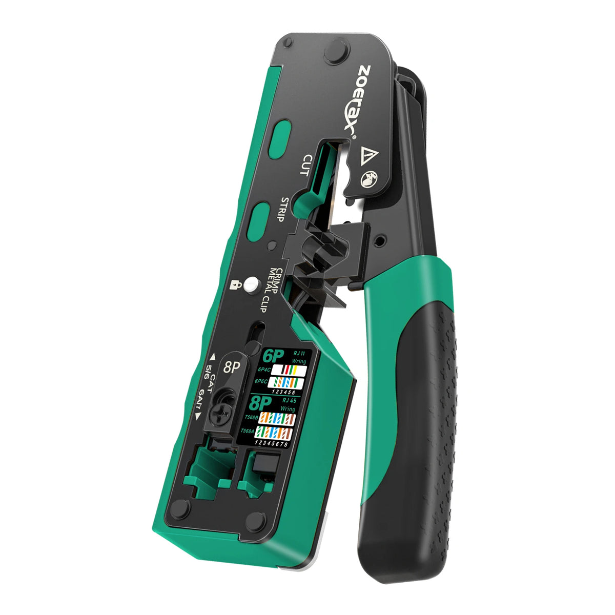 ZoeRax RJ45 Ethernet Crimping Tool for CAT8 Cat7 Cat6a Cat6 Cat5e Ethernet Connectors with wire stripping and cutting functions
