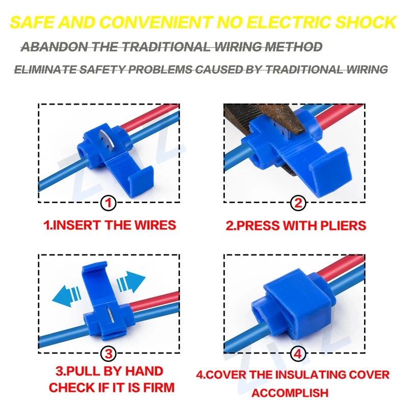 10pcs/30pcs T-Tap Connector Quick Electrical Cable Connector Snap Splice Lock  Waterproof Crimp Wire Terminal blue yellow red