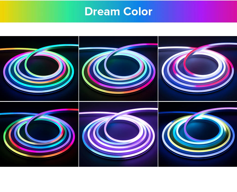 WS2811 RGBIC Neon Light Strip Addressable Neon Sign Silicone External 1 IC Control 6 LEDs Bright Tape 108 LEDs/M 24V IP67 3m 5m