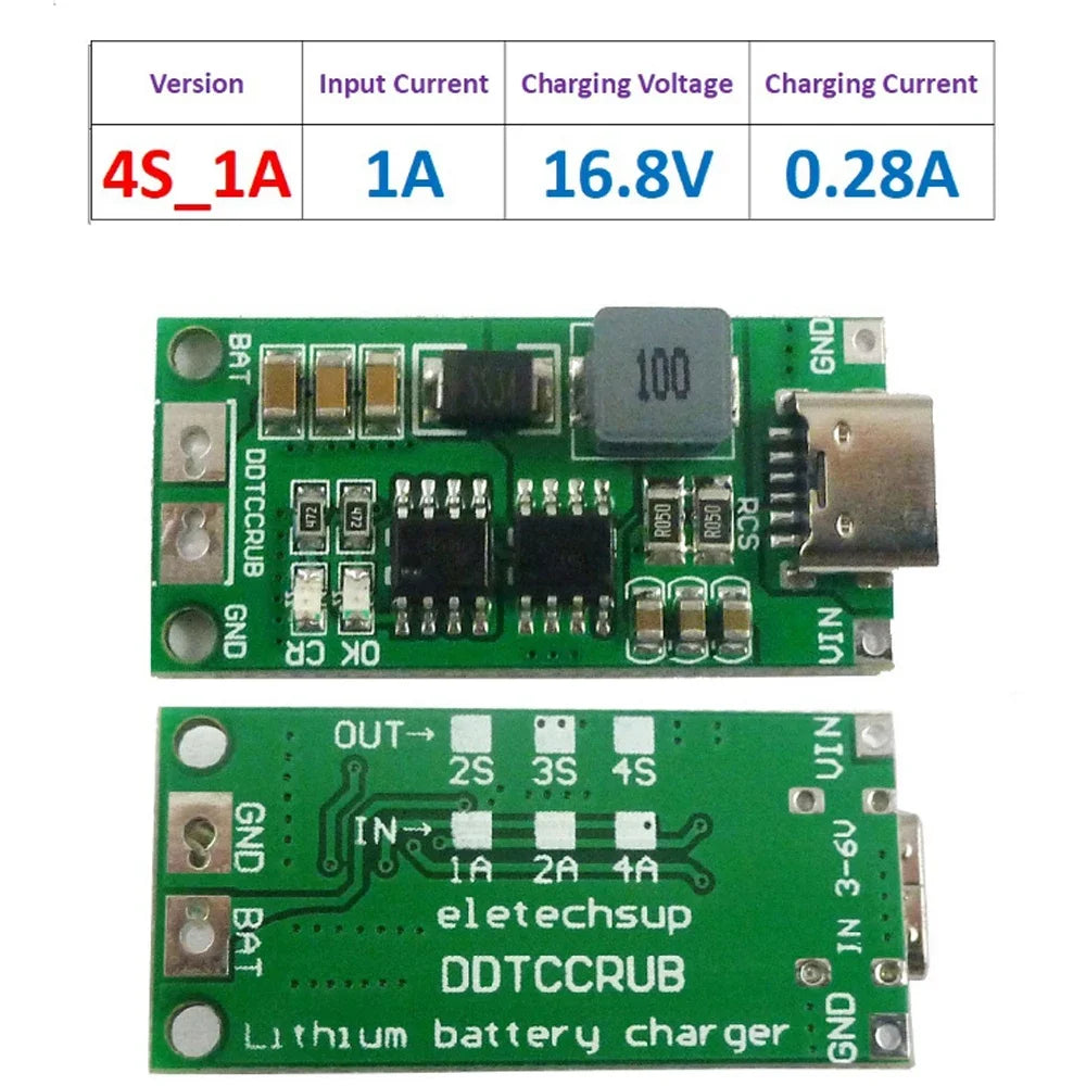 Type C BMS 2S 3S 4S 1A 2A 4A 18650 Lithium Battery Charger Board USB C Step-up Boost Module For Li-Po Polymer Power Bank