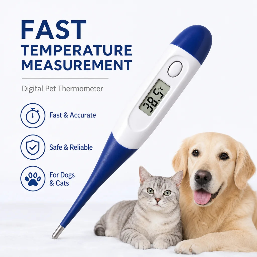 AiQUE Digital Pet Thermometer Fast Read Soft Tip Rectal Oral Temperature Meter for Dogs Cats Pets Memory Recall Veterinary Tool