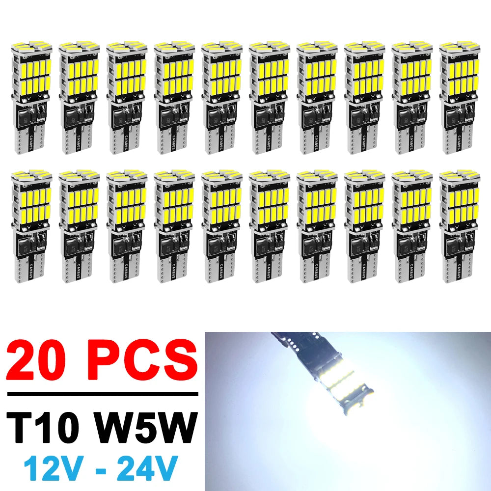 2/4/10/20 PCS CANBUS T10 W5W LED Bulb For Car Interior Dome Trunk License Plate Wedge Side Lights 12V 24V 4014-26SMD 6500K White