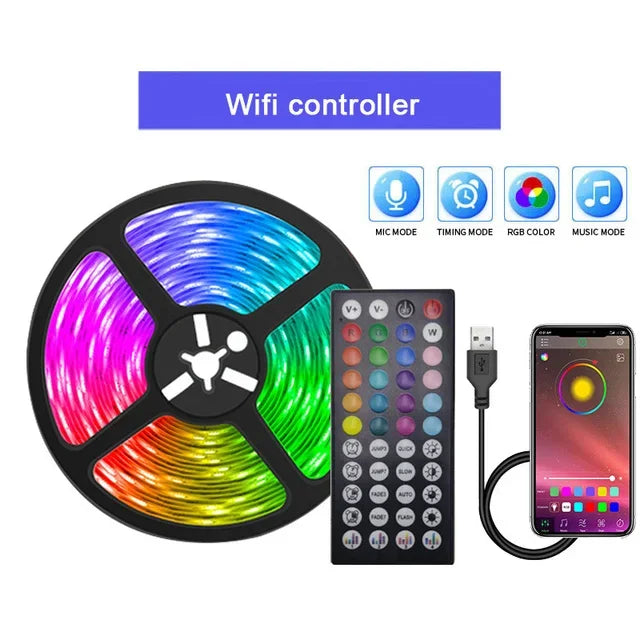 1-30M USB LED Strip Lights App Control Color Changing 5050 RGB Led Light TV Backlight Luces Led Flexible Lamp Tape for Room Deco