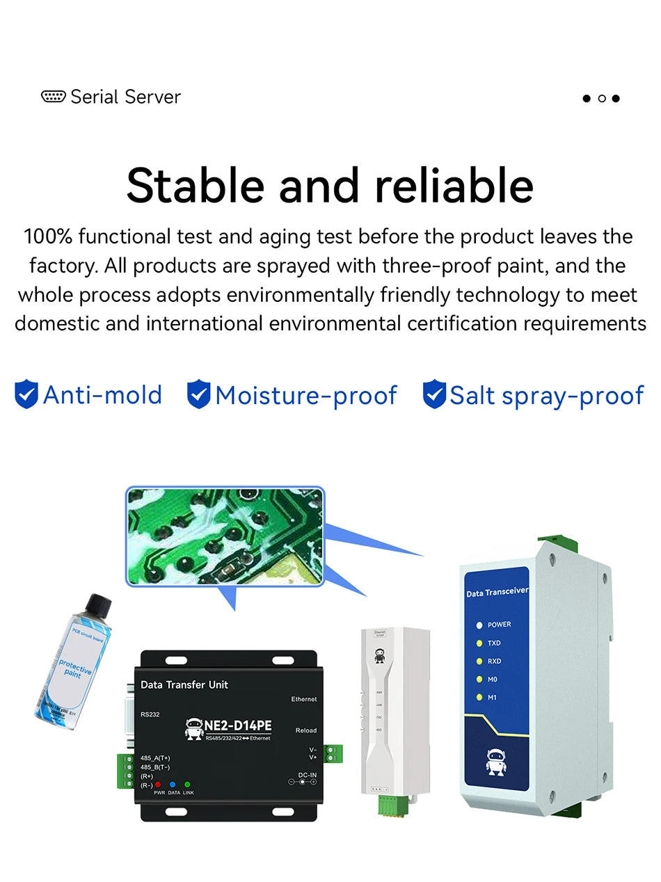 RS485/RS232/RS422 to Ethernet Serial Server Modbus Gateway POE Power Supply MQTT CDEBYTE NE2-D14PE Power and Signal Isolation