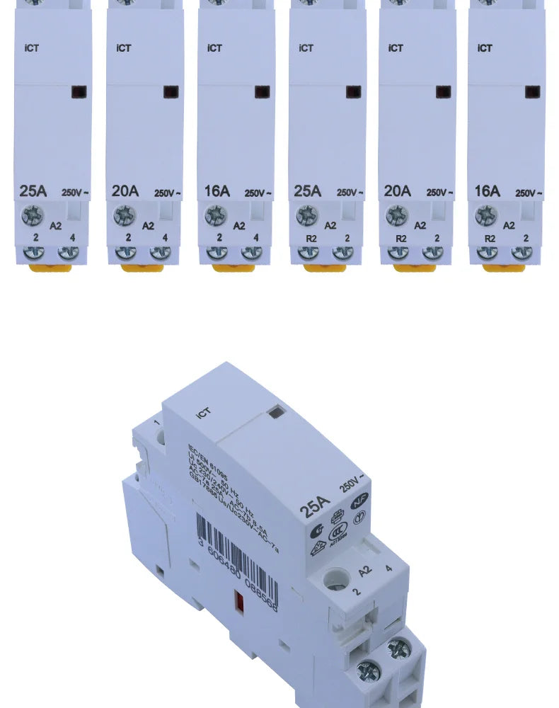 Modular Household Contactor 220V ICT 2P 16A 20A 25A 2NC 2NO 1NO 1NC 50/60Hz