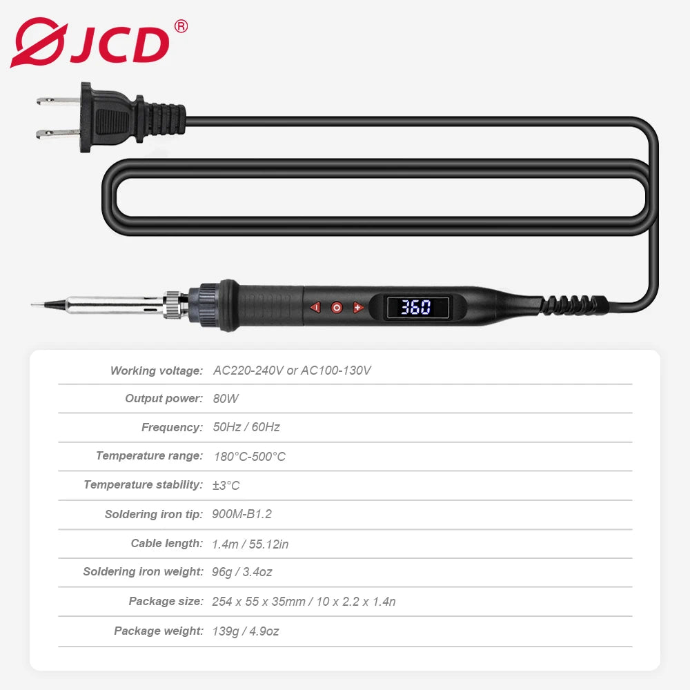 JCD Digital Soldering Iron Set Kit 80W with ON/OFF Switch Adjustable Temperature LCD Welding Tools Ceramic Heater Soldering Tips