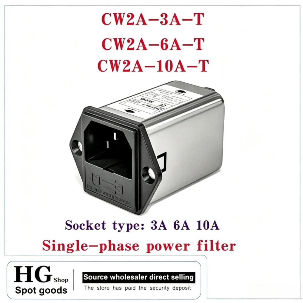 10A 6A 3A Single-phase power filter EMI filter socket CW2A-6A-T audio power purifier Vehicle CW2A-3A-T CW2A-6A-T CW2A-10A-T