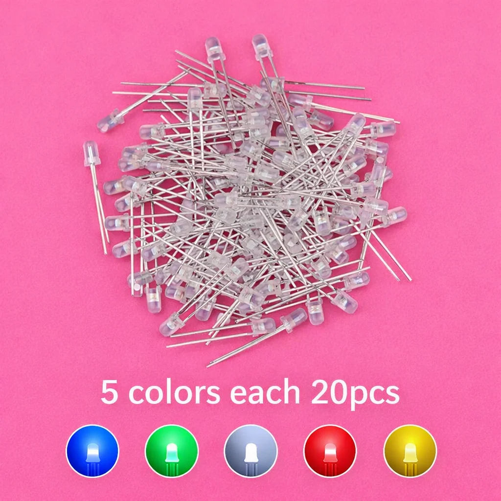 SAMIROB 60/100Pcs 3mm LED Diode Kit F3 Schottky Assorted Diode Red White Green Blue Yellow Orange Pink Purple Warm White for DIY