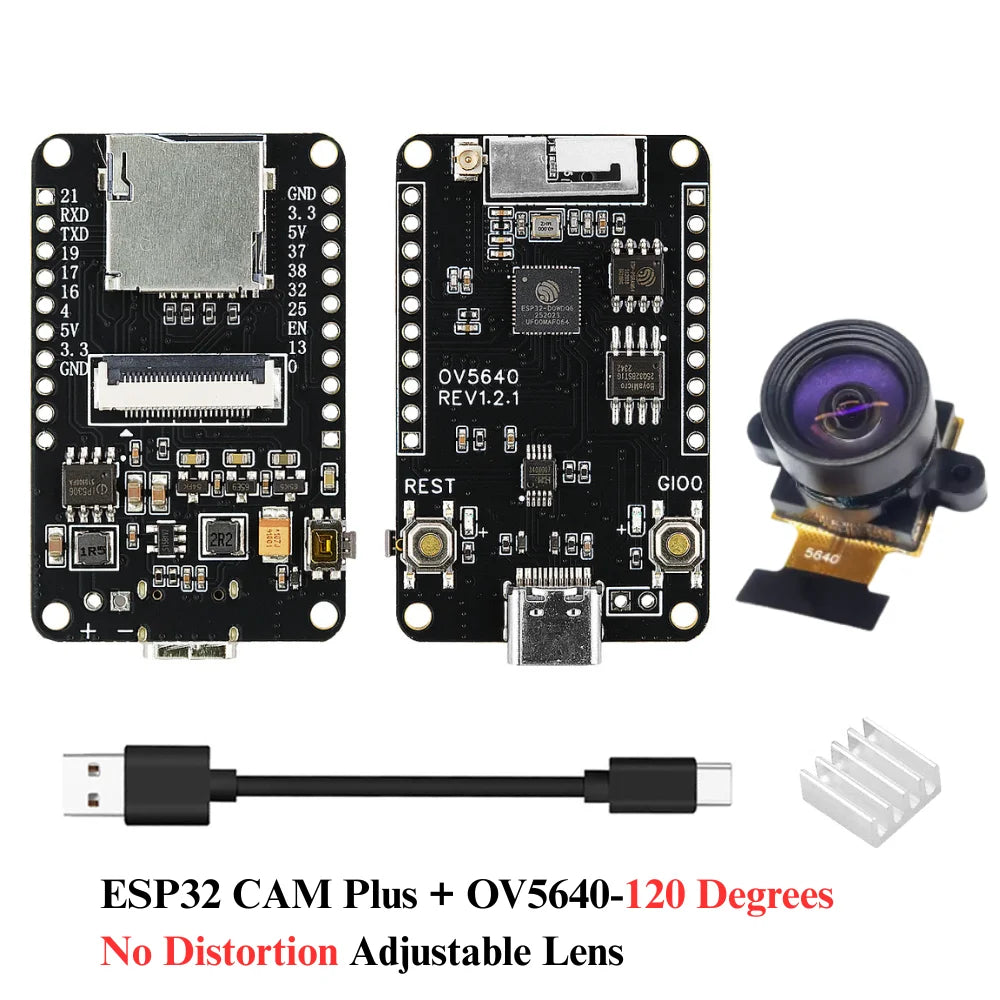 OV5640 ESP32 CAM Camera Module Kit 2.4 GHz WiFi and Bluetooth Develop Board Type C 8MB PSRAM HD 5MP Auto Focus 66 120 160 Degree