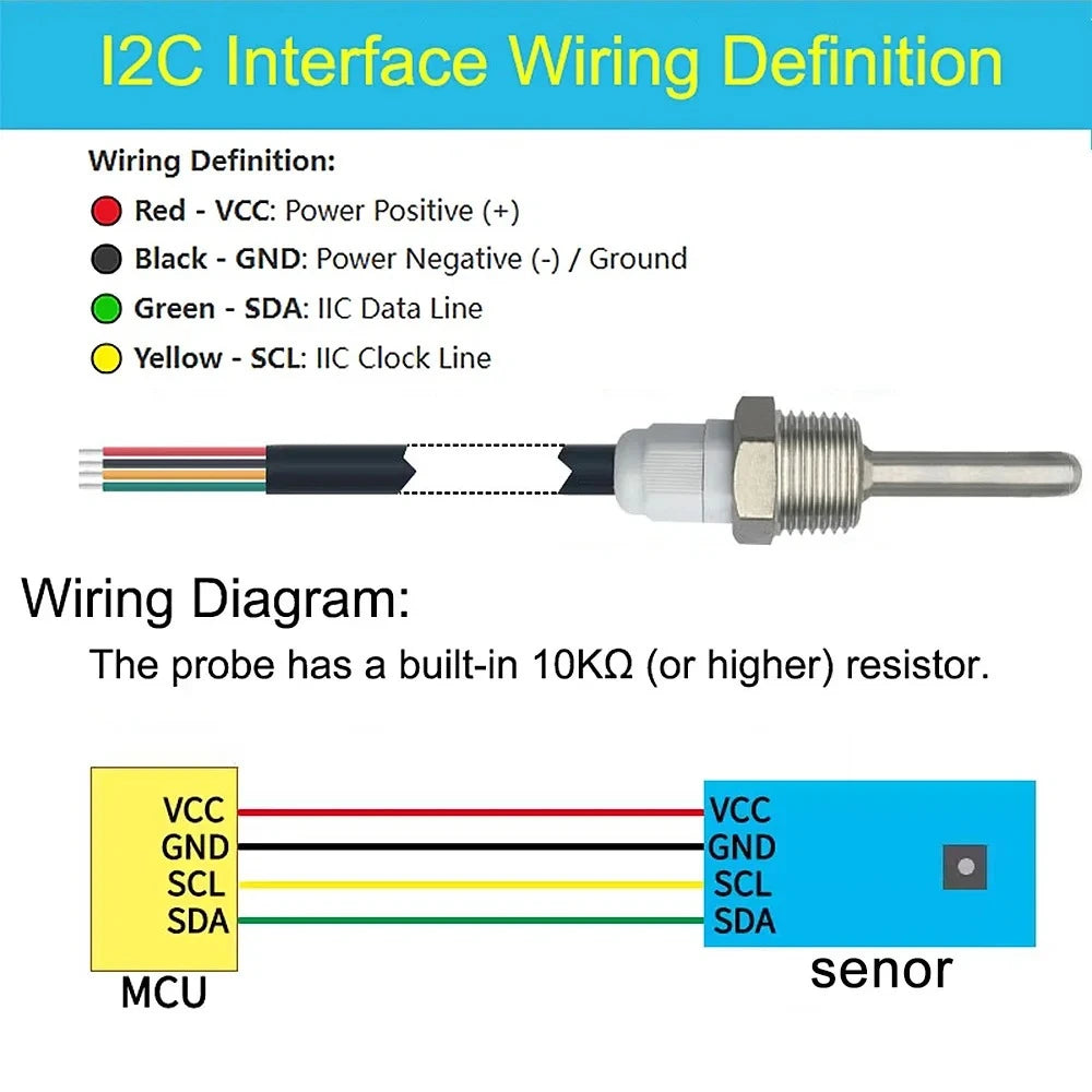 1PCS SHT40 SHT30 SHT20 SHTC3 Digital Temperature Sensor Stainless Steel Probe with G 1/2 Thread I2C IIC Interface