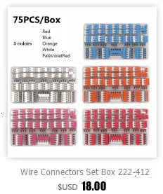 Wire Connector 222-412 2 Pin Splicing Terminal Blocks Led Strip Lighting Electric Quick Connectors Mini Conductor Rail Conector