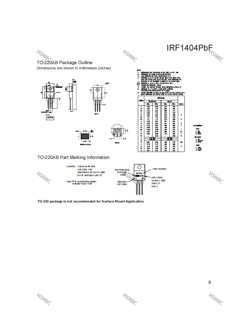 10PCS IRF1404 IRF1404PBF TO-220 202A 40V N-channel Power MOSFET Transistor 100% New Original