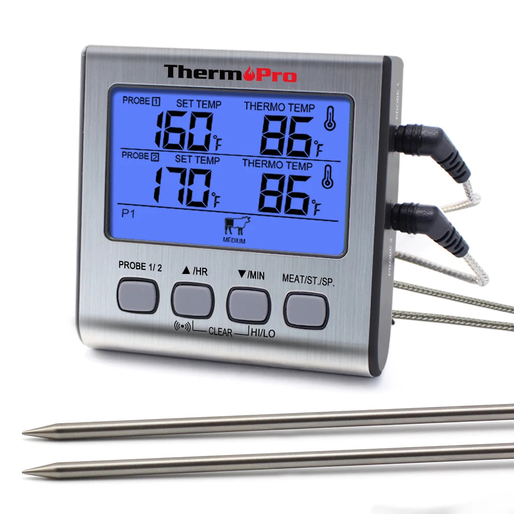 ThermoPro TP-17 Dual Probes Digital Outdoor Meat Thermometer Cooking BBQ Oven Thermometer with Big LCD Screen For Kitchen