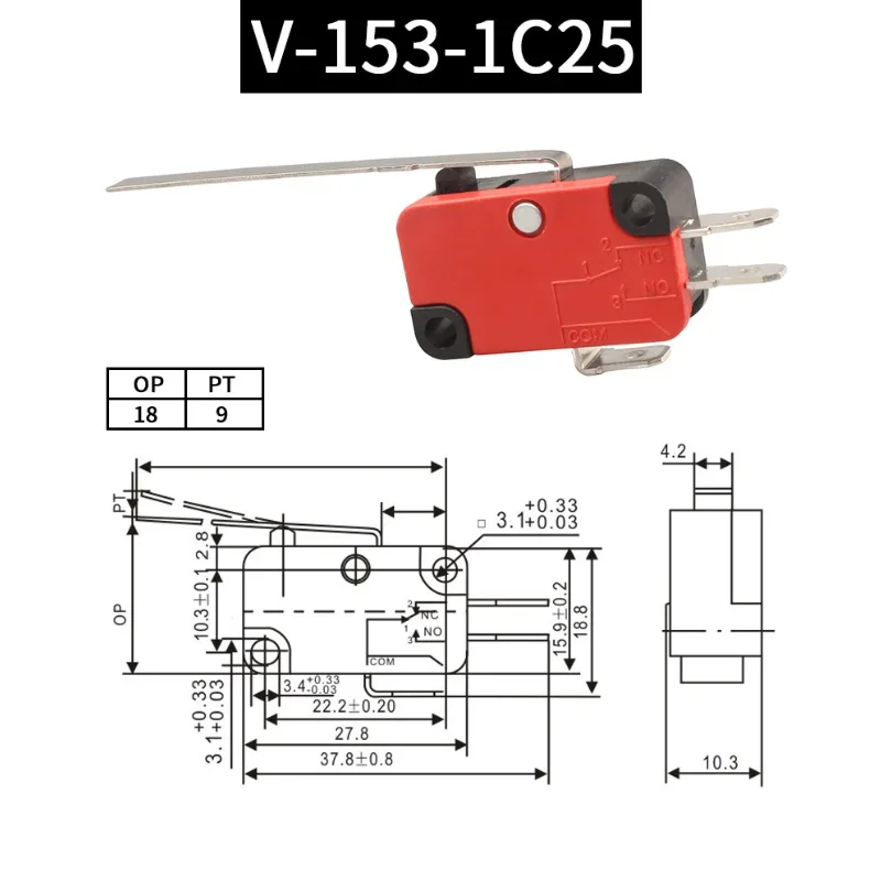 5pcs Travel Limit Switch Micro Switch Self-resetting V-152-1C25 3-pin Miniature Push Button Tactile Microswitch V-152 V-153 V-15