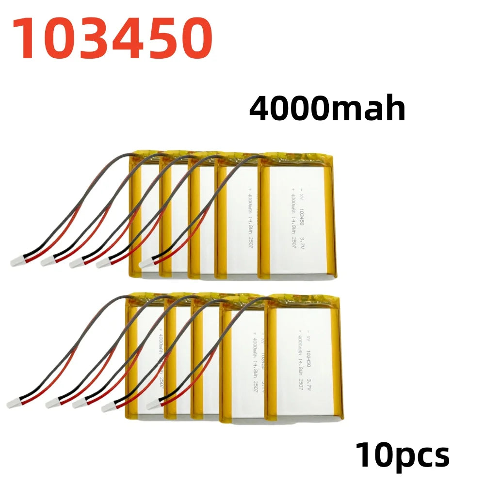 2.0-4.0AH 103450 Polymer Lithium Rechargeable Battery JST PH 2.0mm 2pin Plug for Camera GPS Navigator MP5 Bluetooth Headset