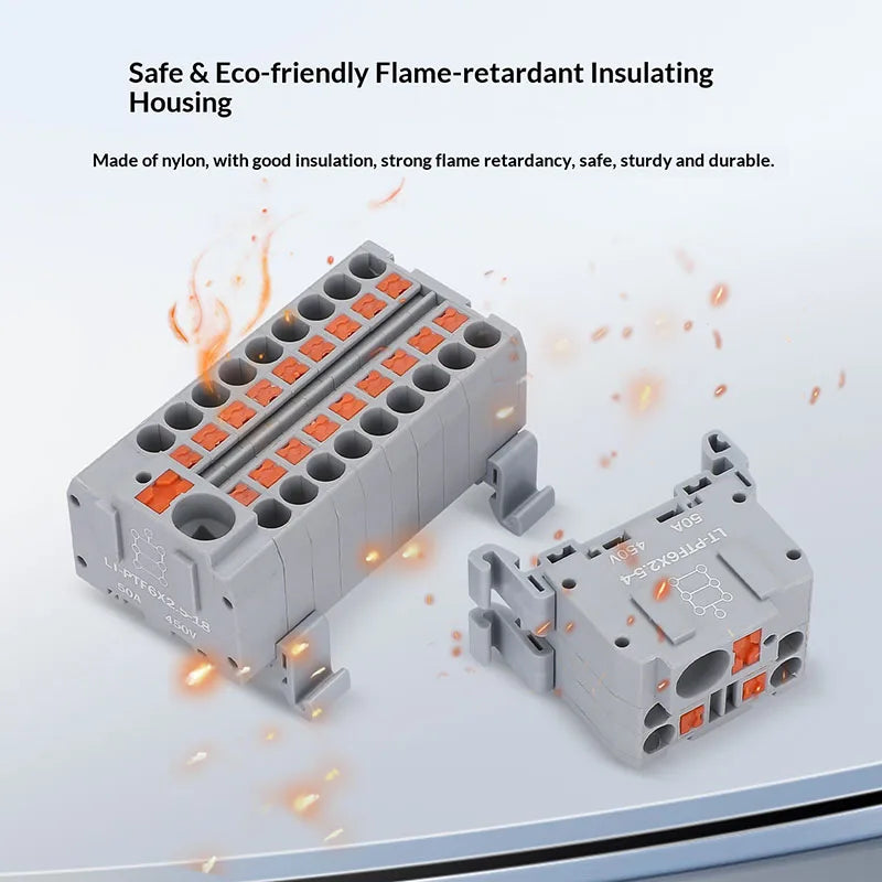 Push-in Terminal Block PTF6X2.5mm One in Multiple Out Splitter Spliceable Wire Connectors DIN Rail Junction Box Electrical Joint