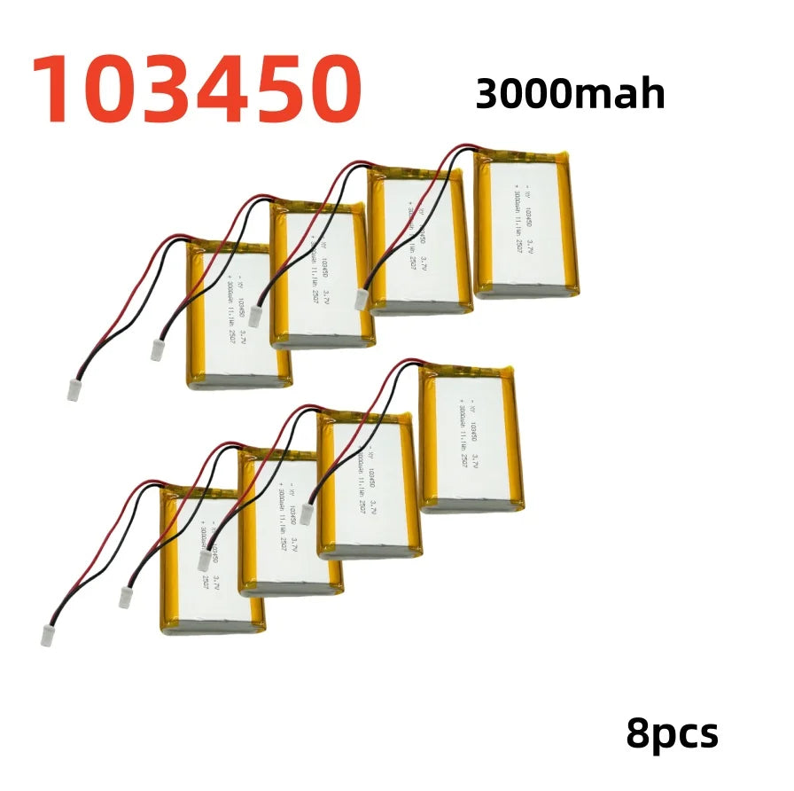 2.0-4.0AH 103450 Polymer Lithium Rechargeable Battery JST PH 2.0mm 2pin Plug for Camera GPS Navigator MP5 Bluetooth Headset