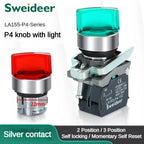 XB4 Knob Switch with Light 22mm 2/3Position Self Locking 1NO/2NO/1NO1NC Select Rotary Switch with LED 12V 24V 220V 10A Red Green