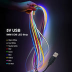 DC 5V USB COB Strip 3MM 5MM 8MM White/Pink/Red/White/Yellow/Ice Blue/Green Flexible Ribbon Rope Home Decor TV Backlight