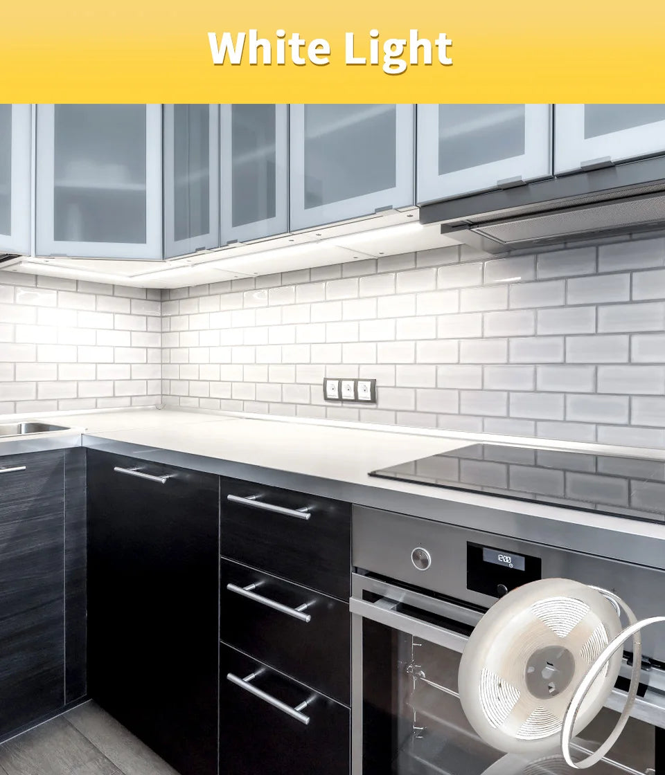 Linear regulável 24v 12v cob luzes de tira led 8mm 320leds/m fita flexível led para decoração do quarto 3000k 4000k 6000k 1m 5m