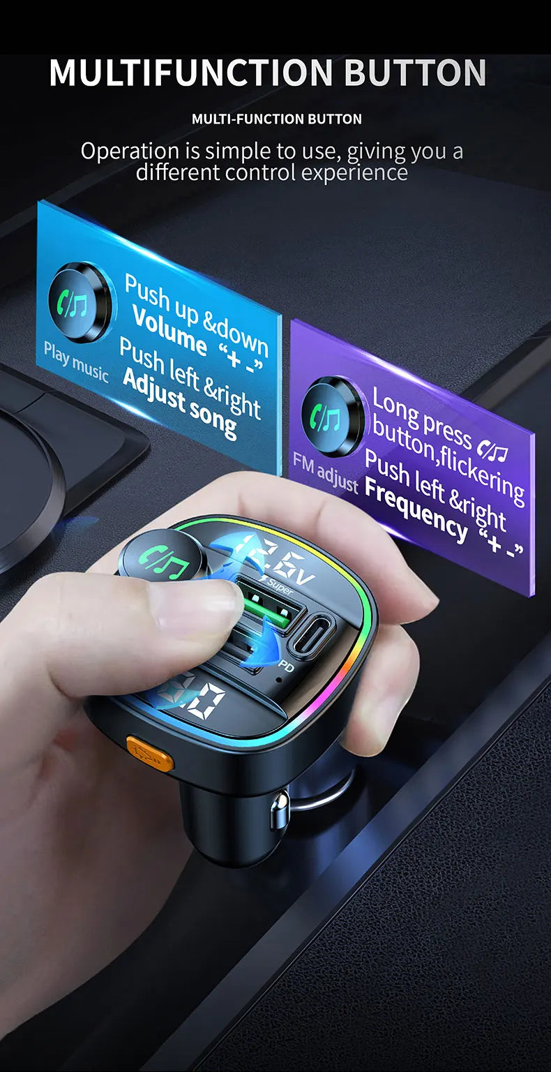 Bluetooth Handsfree FM Transmitter Car Radio Modulator MP3 Player With 22.5W USB Super Quick Charge Adapter for Car