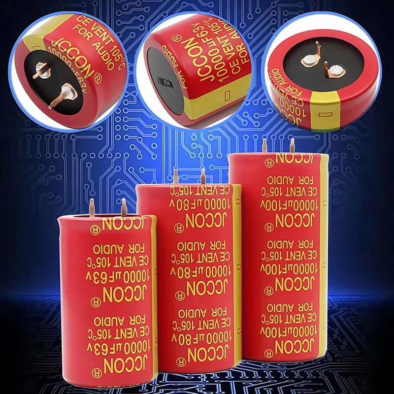 1pcs 50v 10000uf 63v10000uf 80v 10000uf JCCON Copper Pin Capacitors Audio Amplifier Filters Aluminum Electrolytic Capacitors Red