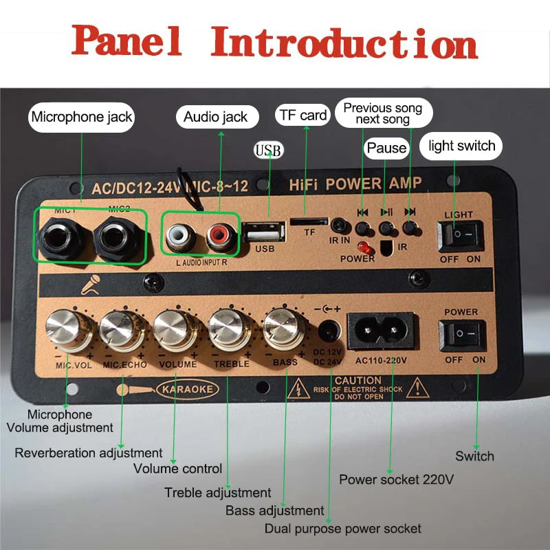 EU/US Plug Bluetooth 5.0 Amplifier Board With Optical Audio AMP USB FM Radio TF Player DIY Audio For Karaoke Home Car 110V/220V
