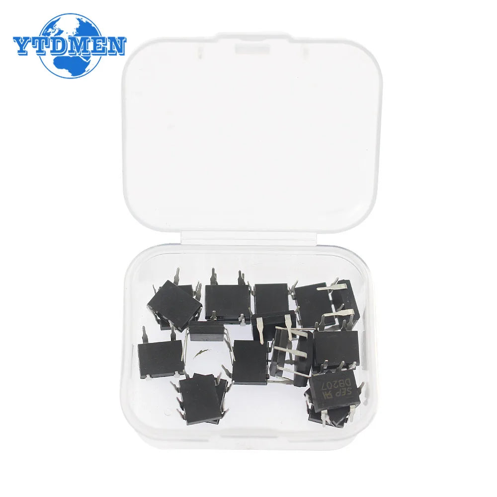 10/20PCS DB207 DB107 Bridge Rectifier DIP4 1000V 2A 1A Power Diode Rectifiers Electronic Components IC Kit, with Box