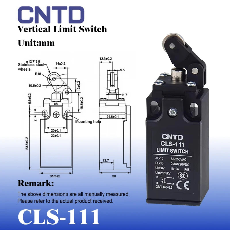 CNTD CLS‑1 Industrial Limit Switch CLS‑111 CLS‑112 CLS‑127 IP65 1NO+1NC 250VAC Waterproof Travel Switch for Automation Machinery