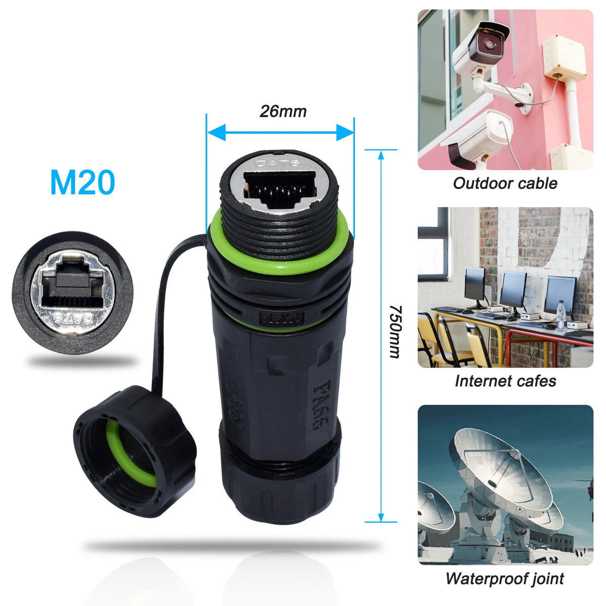 YXY New Zinc Alloy Network RJ45 Connector IP68 CAT6 Panel M20 Cable Network High Speed Ethernet Extenders Shield