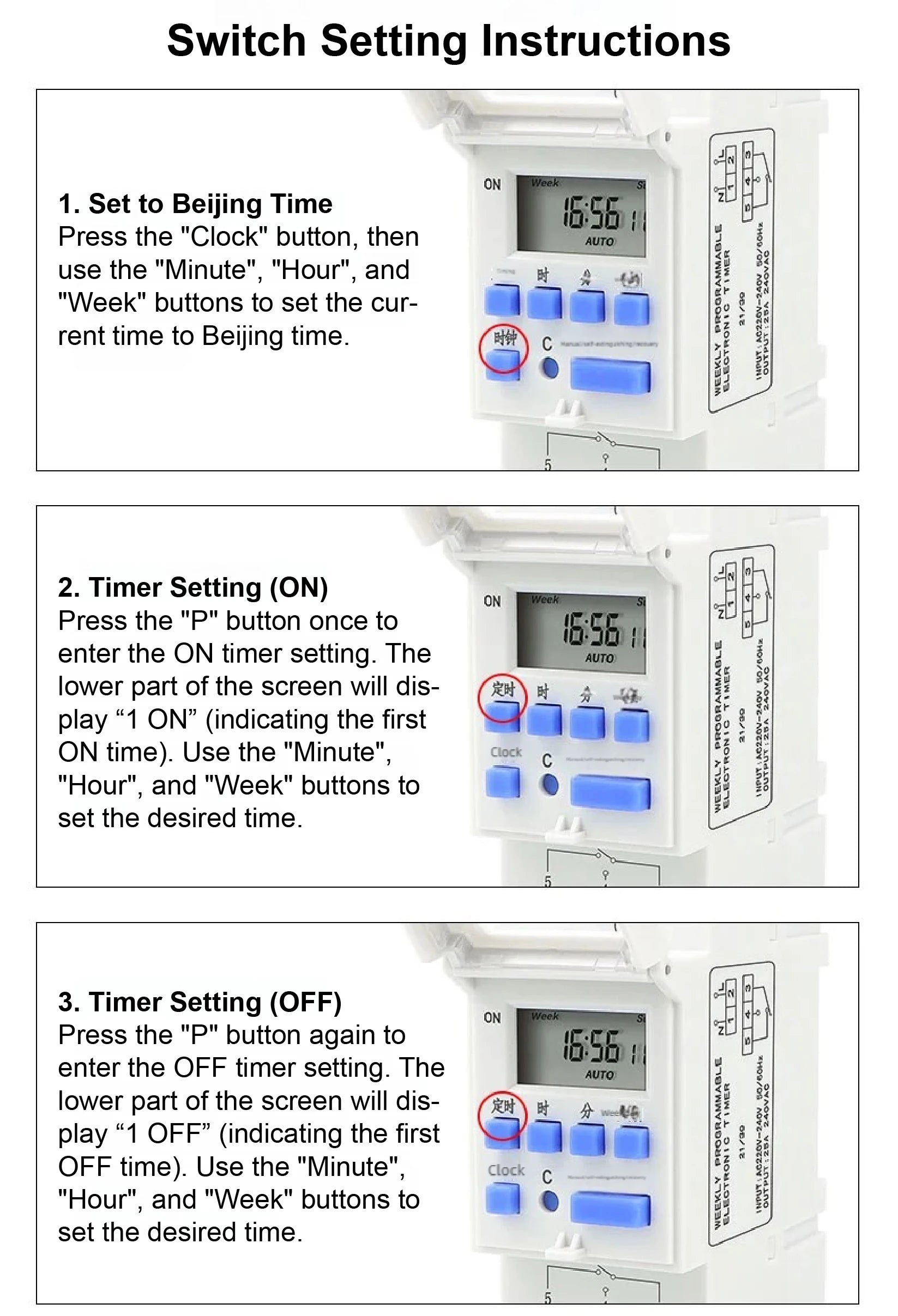 THC15A Digital Timer Switch Programmable Time Switch 30A DIN Rail Weekly Timer Relay 12V 24V 110V 220V LCD Controller