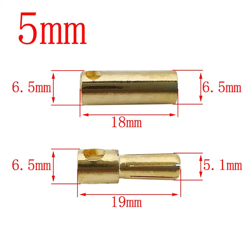 5Pairs Gold Plated 5mm 6mm 8mm Bullet Banana Plug Male Female Connector For ESC Battery Motor