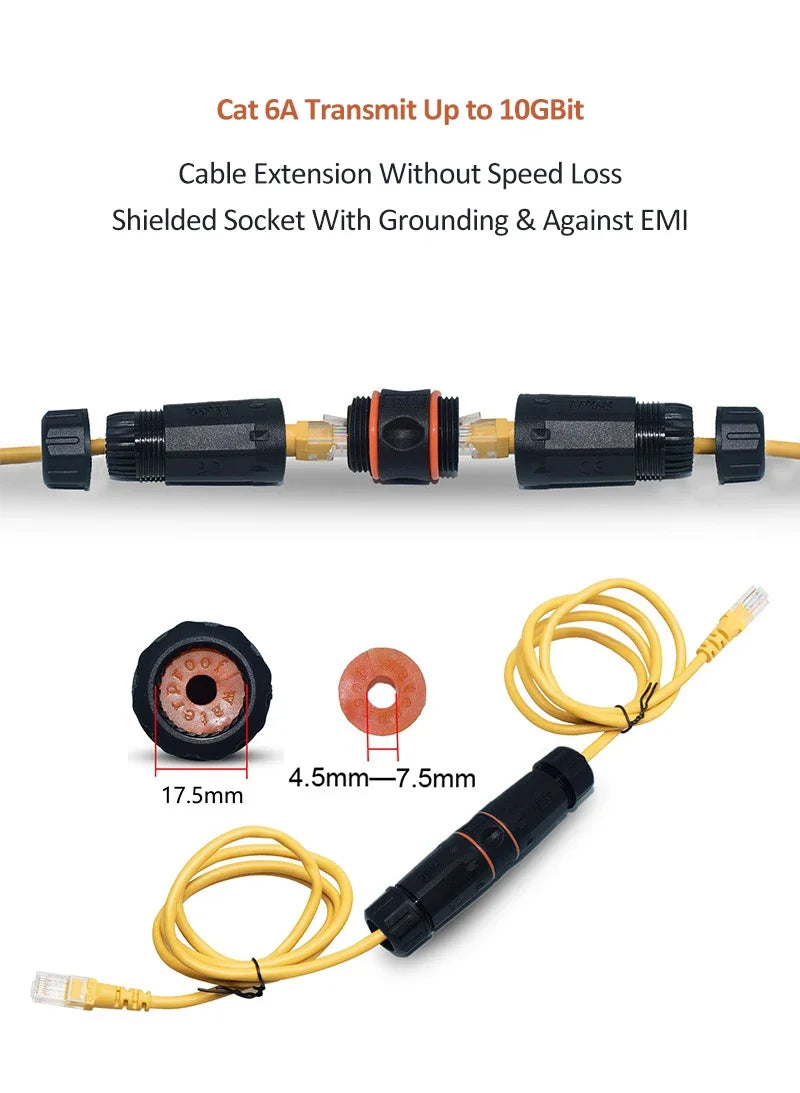 Ethernet LAN CAT6A Shielded IP68 M23 RJ45 Waterproof Connector RJ 45 Female Network Cable Extension Adapter