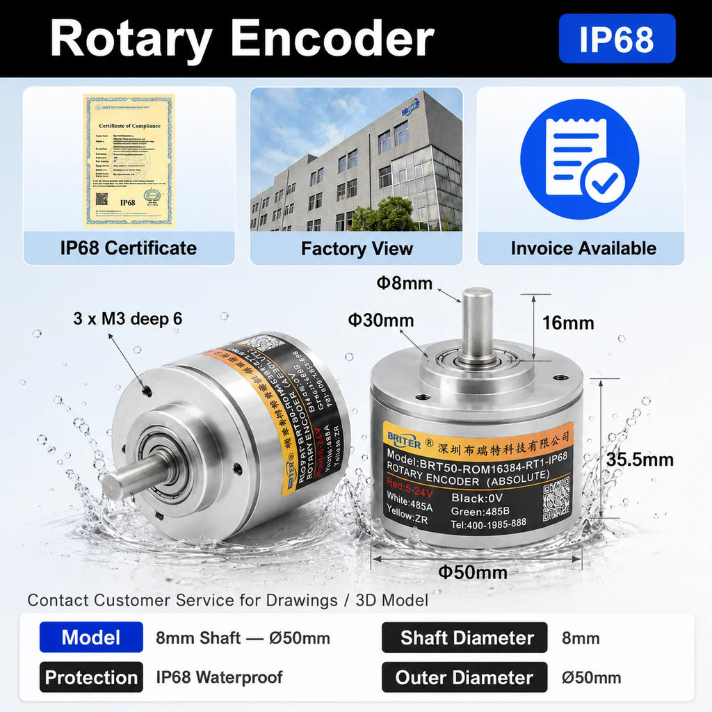 Rotary Absolute Encoder single-turnRS485 SSI CAN Power-Off Memory Angle Sensor for Equipment Waterproof