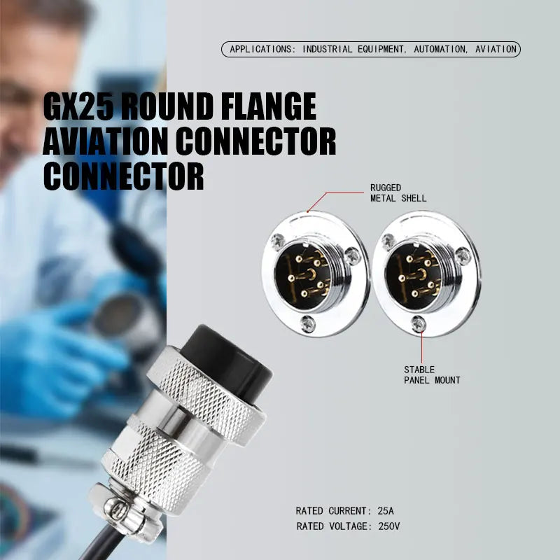 GX25 Plug Cable Connector Flange Fixing 20A 2Pin 3Pin 4Pin 5Pin 6Pin 8Pin 12Pin DF25 Circular Connectors