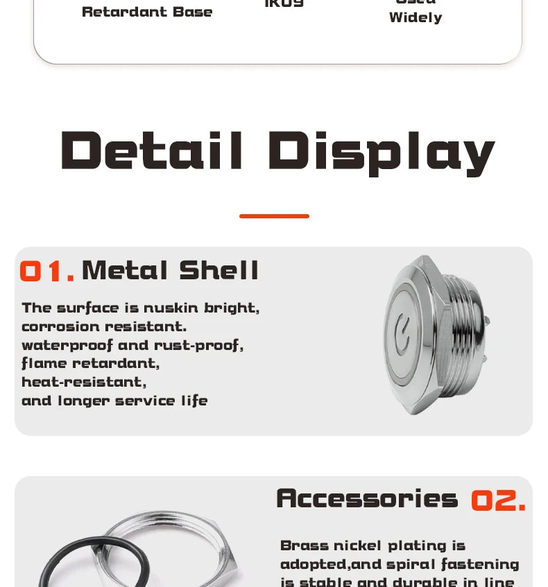 12/16/19/22mm Metal Push Button Switch Short Stroke Silver Shell Waterproof High Head With Power LED Light Momentary 1NO 6V 24V