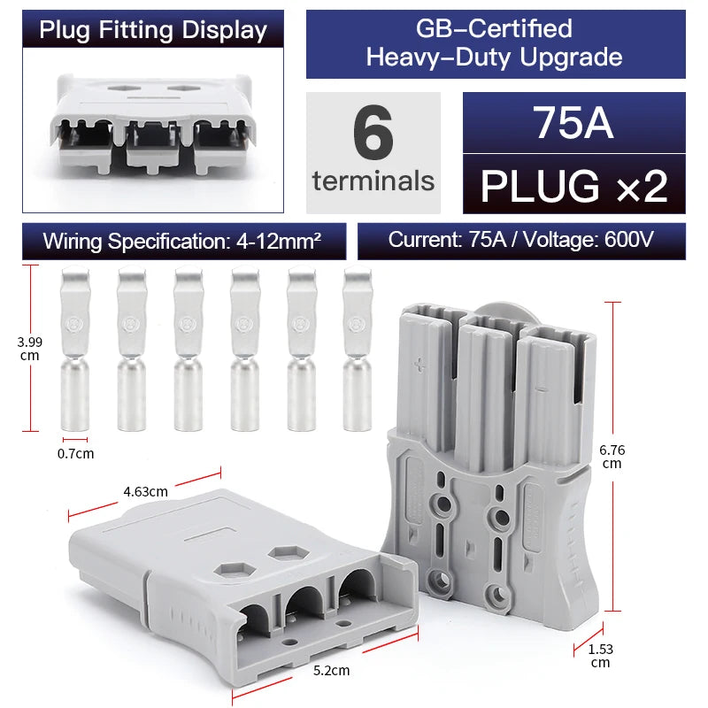 2pcs 50A 75A 175A 3P Battery Power Connector Kit Quick Disconnect Plug 600V Car Forklift Battery Charging Electrical Connectors