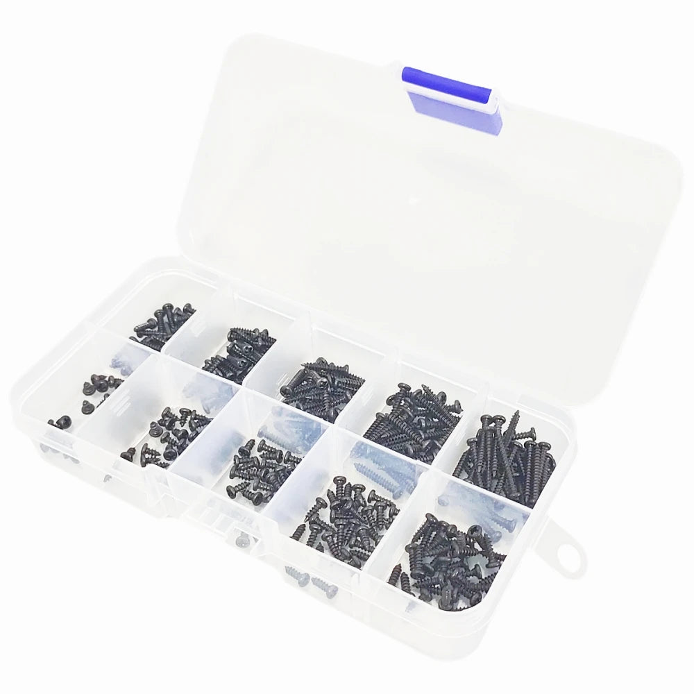 300Pcs M2 Black Phillips Pan Head Self Tapping Screws Assortment Kit, Carbon Steel Round Head Screws Set