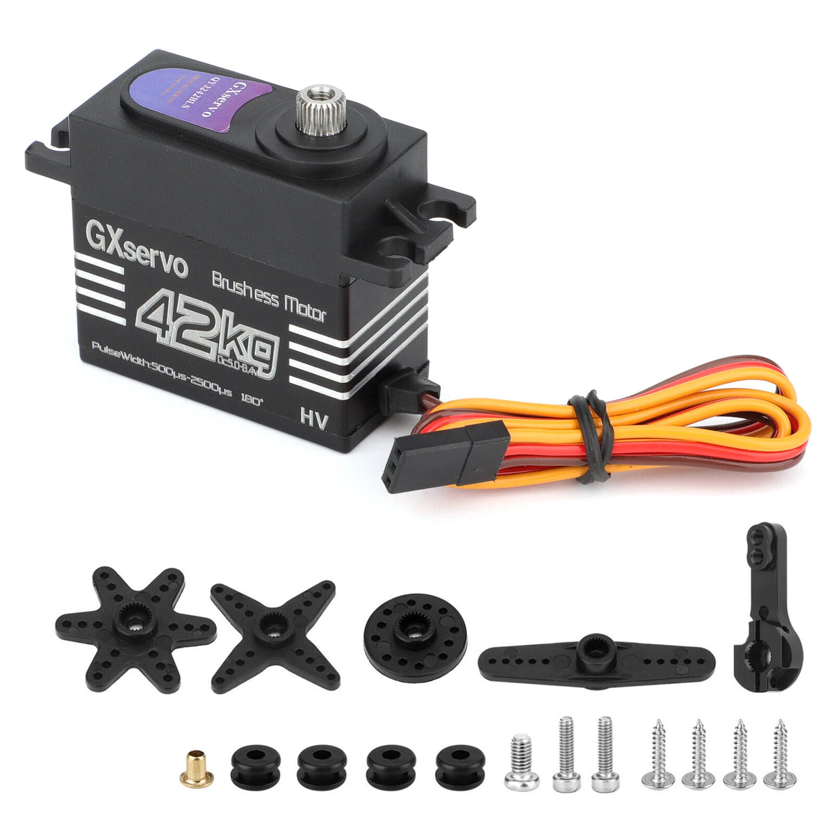 Brushless Motor 180° Metal Gear High Torque Digital Servo 42KG with 25T Metal Servo Arm for 1/10 1/8 RC Car Robot Boat Truck