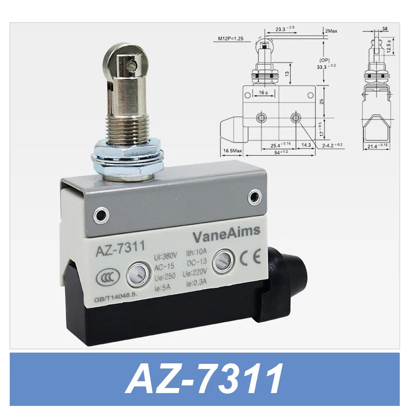 Waterproof AZ Micro Limit switch 10A 250V AZ-7312 AZ-7311 AZ-7121 AZ-7120 Small Roller Lever Travel Switch without fixation