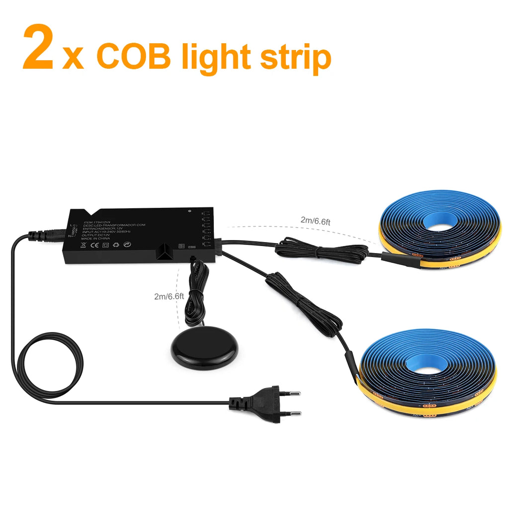 12V Acoustic Wall Panel Decor Lamp More Covert Dimmable Black PCB COB Light Strip With Touch Swtich,For TV Cabinet Backlight