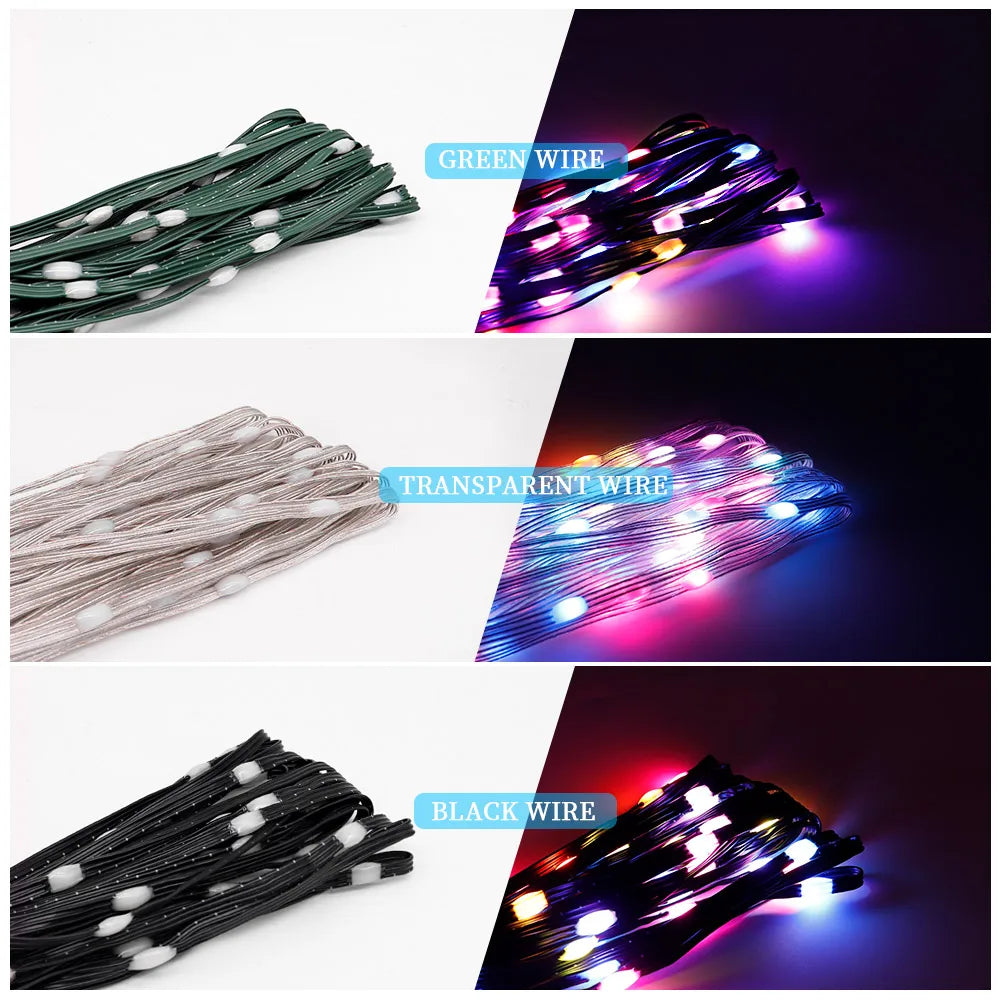 WS2812B RGB LED StringTransparent Green Black Wire Addressable  Wedding Garland Decoration Christmas Lights USB Controller DC5V