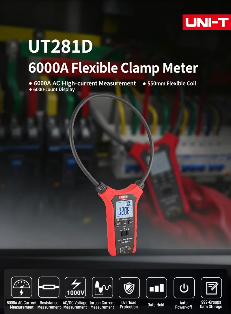 UNI-T UT281D Flexible Rogowski Coil Clamp Meter True RMS High Precision Max 6000A AC Current Measuring Instrument