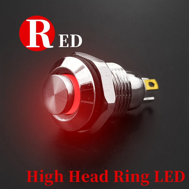 1pc 10mm Metal Push Button Switch with LED Indicator Self-reset Momentary Self-locking Latching 4pins High Head 3v5v12v24v220v